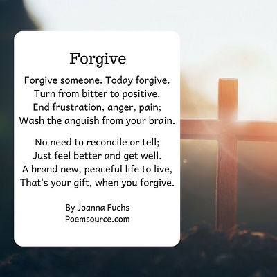 Christian poem Forgive on background with cross.