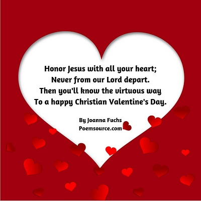 Red frame white heart cutout with Christian Valentine poem in middle