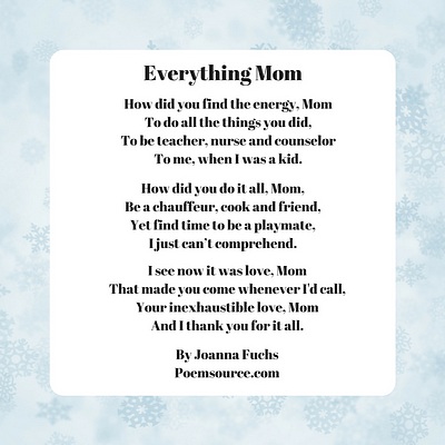 Personalised mothers gift for Mum from daughter son I love you Mum poem print 