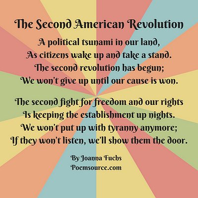 Multicolor background with patriotic poem The Second Revolution.