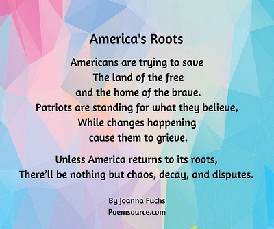 Patriotic poem America's Roots on multicolor, pastel abstract background
