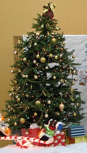 Christmas tree decorated with gold ornaments