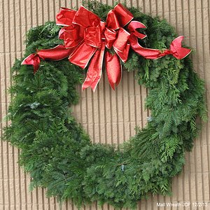 Christmas wreath with big red bow