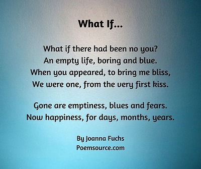 Anniversary Love Poem What If on shaded blue background.